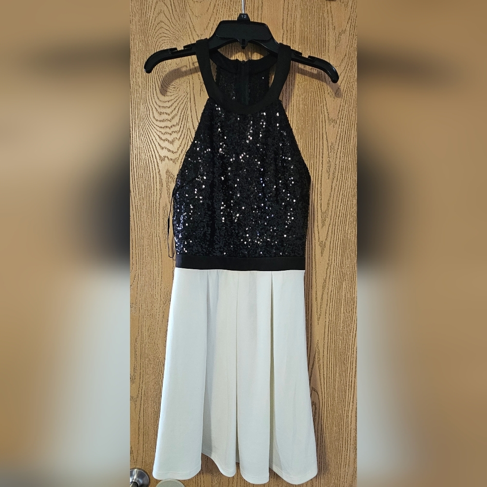 Elegant Black and White Sequin Kids Dress